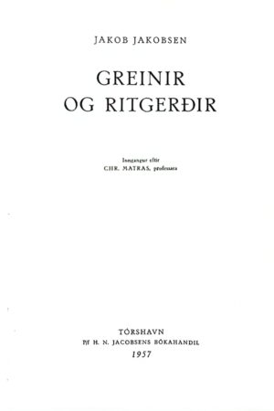 Jakob Jakobsen Greinir og ritgerðir 1957