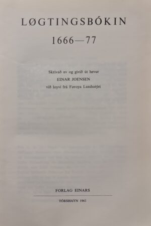 Tingbókin 1666 - 77, Einar Joensen, 1961